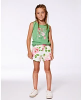 Deux par Big Girls Organic Cotton Tank With Frills Flowers On Green Background