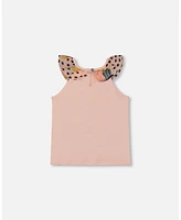 Deux par Big Girls Organic Cotton Tank Top With Frill Pink And Black Butterfly