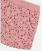 Deux par Big Girls Printed French Terry Short Old Pink And Flowers