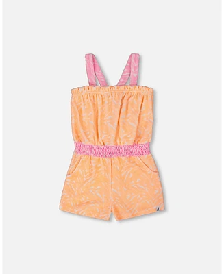 Deux par Big Girls Printed Terry Cloth Romper Vibrant Orange And White