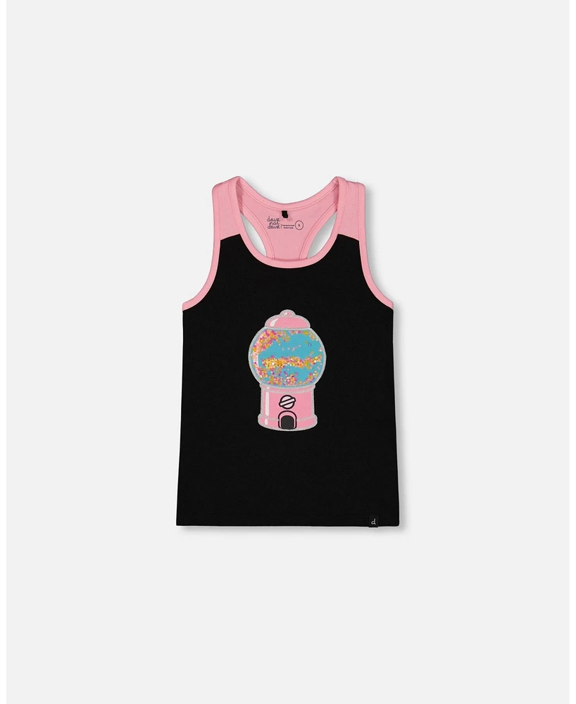 Deux par Toddler Girls Organic Cotton Racerback Tank Top Black And Candy Machine - Toddler|Child