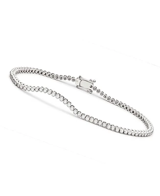 Sterling Silver White Gold Plated with Clear Round Bezel-set Cubic Zirconia Bracelet