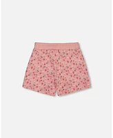 Deux par Toddler Girls Printed French Terry Short Old Pink And Flowers - Toddler|Child