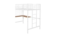 Loft Bed with Sturdy Metal Frame Desk and Grid Panel