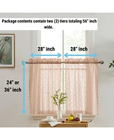 Hlc.me Sophia Floral Rod Pocket Lace Semi Sheer Voile Short Cafe Tiers for Small Windows - 28 x Inch Length (Blush Pink Tiers