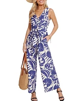 Women's Azure Palms Surplice Wide Leg Jumpsuit