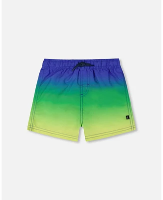 Deux par Boy Swim Trunks Blue, Green, And Lime Gradient - Toddler|Child