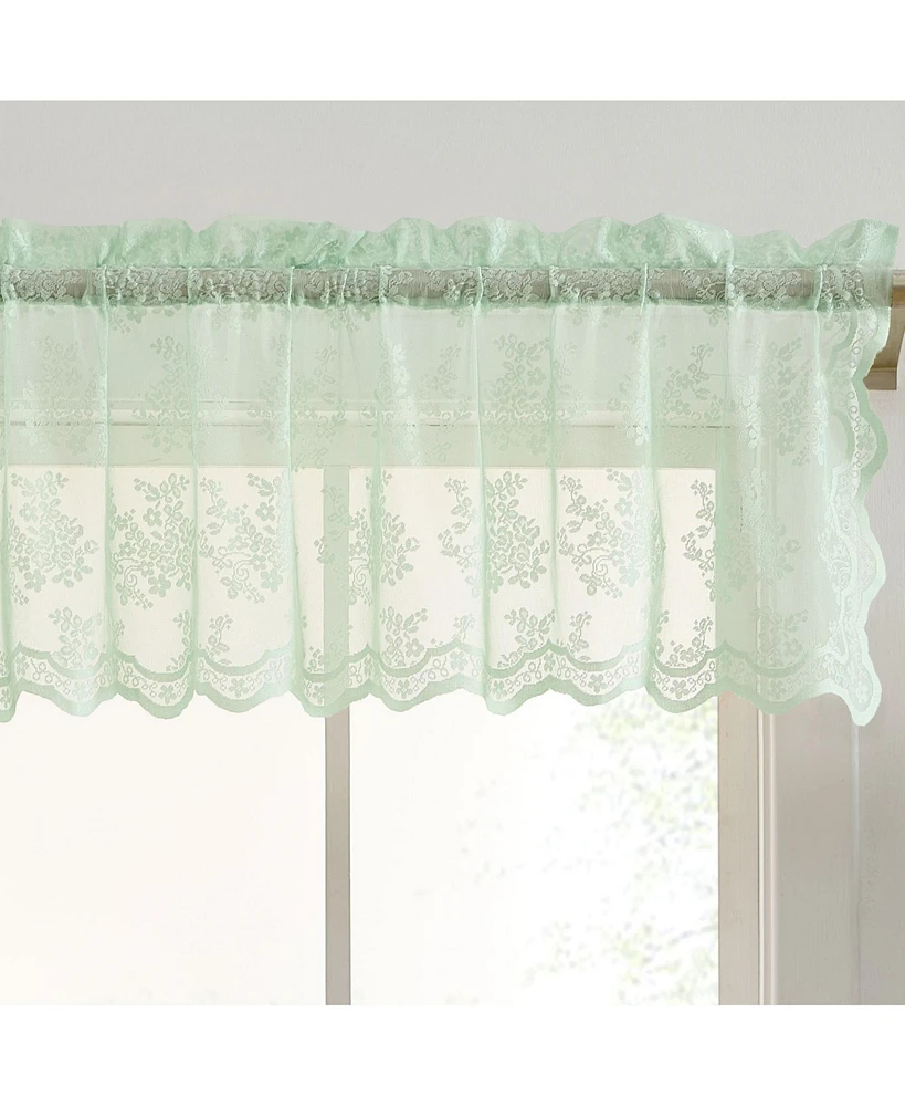 Hlc.me Jolene Floral Rod Pocket Lace Semi Sheer Voile Short Valance for Small Windows, Kitchen & Bathroom