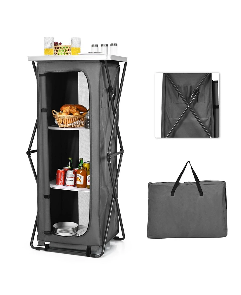 Folding Pop-Up Cupboard Compact Camping Storage Cabinet with Bag