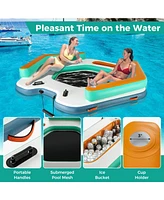 8.7 Feet Inflatable Floating Dock with Detachable Ladder and Mesh Swim Lounge