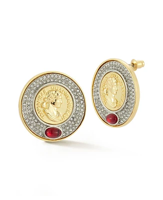 Rachel Zoe Gold Plated Bold Pave Coin Statement Studs