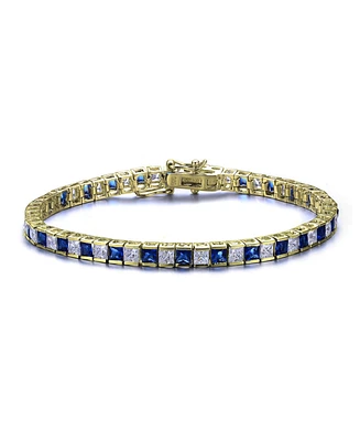 Sterling Silver with Square Colored Cubic Zirconia Stylish Tennis Bracelet in White Gold Plated or 14K Gold Plated