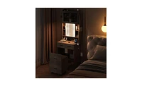 Small Vanity Desk with Mirror and Led Lights – Compact Makeup Table with Charging Station and Storage Shelves for Small Spaces