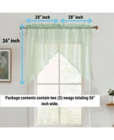 Hlc.me Sophia Floral Rod Pocket Lace Short Cafe Swags for Small Windows - 28 x 36 Inch Length (Seafoam Green Swags, Set of 2)