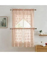 Hlc.me Jolene Floral Rod Pocket Lace Semi Sheer Voile Short Cafe Tiers for Small Windows - 28 x Inch Length (Blush Pink Tiers