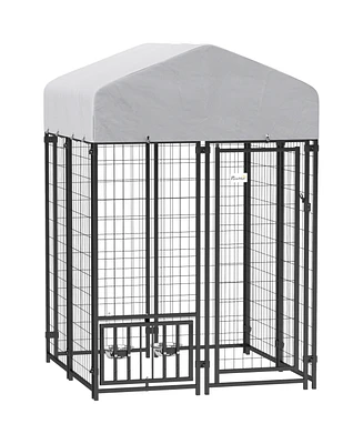 PawHut Outdoor Dog Kennel with Rotating & Adjustable Bowls