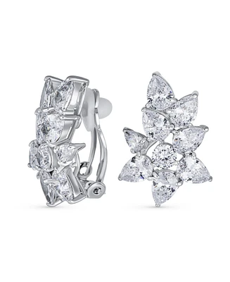 Bling Jewelry Elegant Marquise Leaf Cz Clip-On Earrings s and Proms Silver Plated