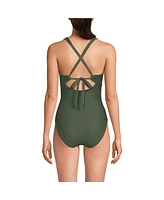 Lands' End Women's Ribbed Knot Front One Piece Swimsuit
