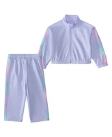 adidas Baby Girls Long Sleeve Printed 3-Stripe Fashion Tricot Jacket & Pant 2-Piece Set