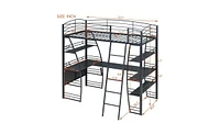 Metal Loft Bed with Shelving and Built-In L-shaped Desk