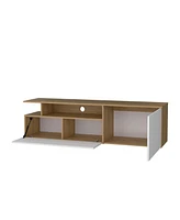 Fm Furniture Dilkon Tv Stand with Drop-Down Door, Hinged Door, Open Shelves,Cable Management, Natural Oak and White