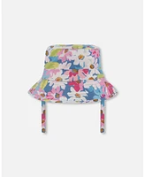 Deux par Toddler Printed Beach Sun Hat White, Pink, And Green Flowers