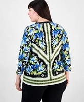 Jm Collection Plus Printed 3/4-Sleeve Top, Exclusively at Macy's