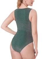 Women's Malibu Metallic Glitter Adjustible High Neck One-Piece Swimsuit