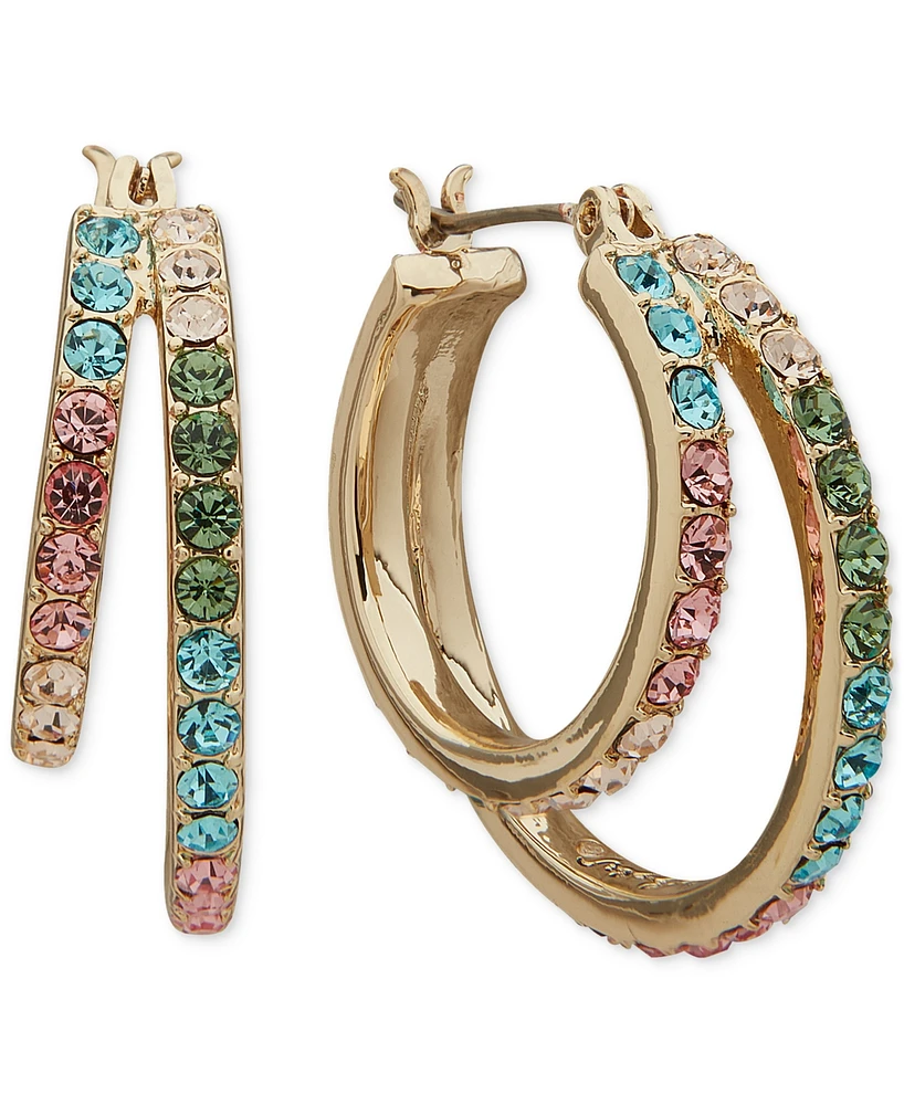 Karl Lagerfeld Paris Gold-Tone Multicolor Stone Double Hoop Earrings, 0.9"