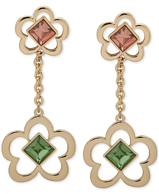 Karl Lagerfeld Paris Gold-Tone Colored Stone & Flower Openwork Drop Earrings