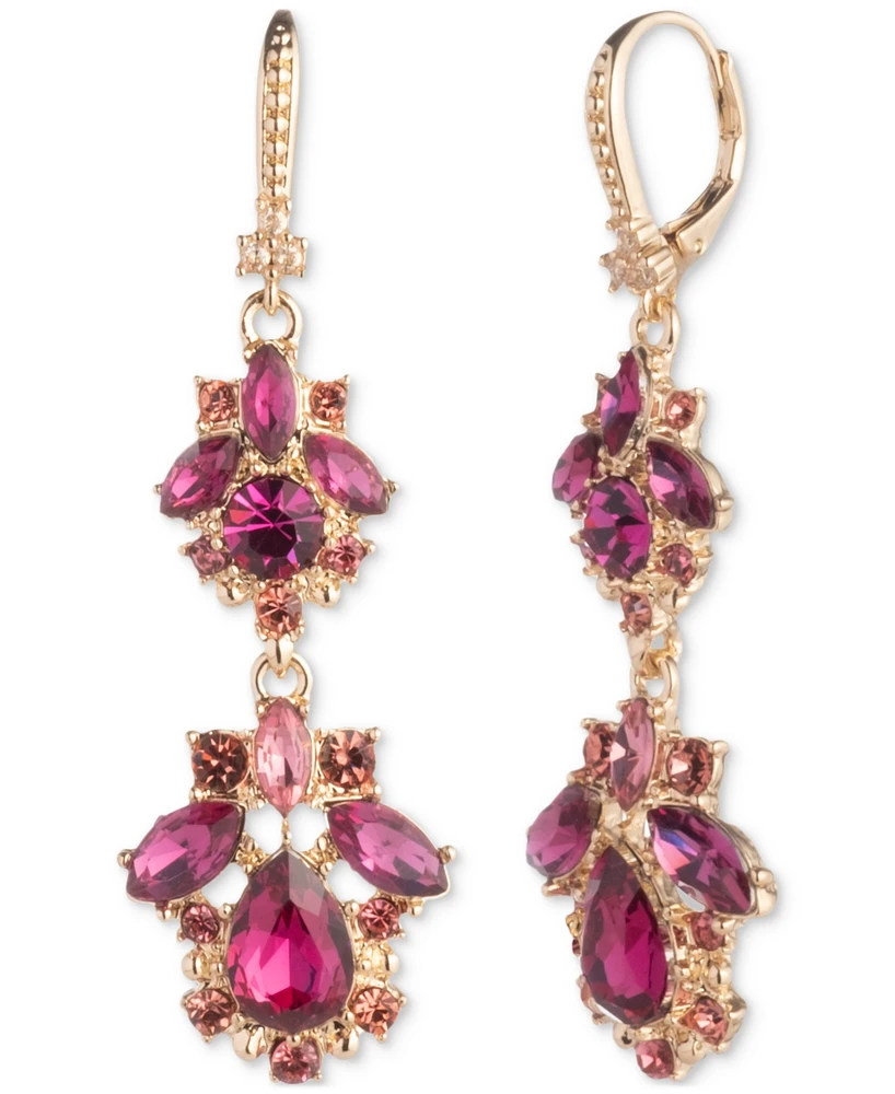 Marchesa Gold-Tone Crystal & Stone Double Drop Earrings