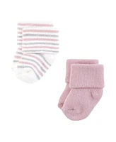 Hudson Baby Girls Cotton Rich Newborn and Terry Socks, Soft Pink Dot Stripe, Months