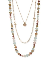 lonna & lilly Gold-Tone Beaded Long Length Three Layer Necklace, 32" + 3" extender