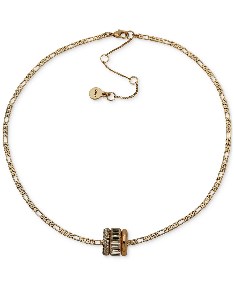 Dkny Gold-Tone Crystal Pave, Baguette & Polished Rondelle Figaro Link Pendant Necklace, 16" + 3" extender