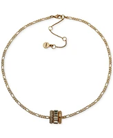 Dkny Gold-Tone Crystal Pave, Baguette & Polished Rondelle Figaro Link Pendant Necklace, 16" + 3" extender