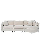 Three Indoor Cushioned Combination Sofas with Pillows and Curved Seat, for Living Room, Study Apartment