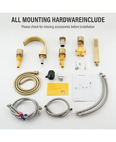 Casainc 3 Handles Deck Mounted Bathroom Tub Faucet Trim with Handshower