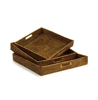 Burma Rattan Ottoman Trays, Set Of 3