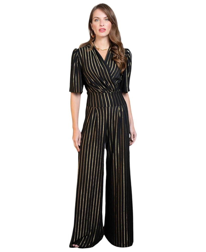 HotSquash London Women's Gold Stripe Wide Leg Jumpsuit