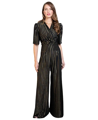 HotSquash London Women's Gold Stripe Wide Leg Jumpsuit