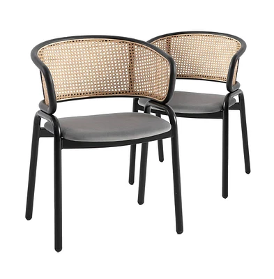 LeisureMod Dining Chair With Stainless Steel Legs Velvet Seat and Wicker Back