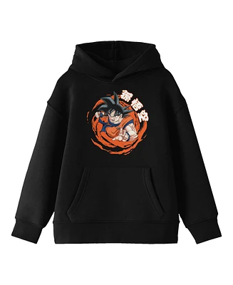 Dragon Ball Z Boys Goku Orange Swirl Background Long Sleeve Youth Black Hooded Sweatshirt-Large