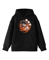 Dragon Ball Z Boys Goku Orange Swirl Background Long Sleeve Youth Black Hooded Sweatshirt-Large