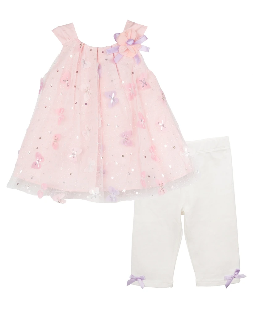 Rare Editions Baby Girls 2-Piece 3D Butterfly and Beaded Mesh Dressy Outfit