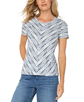 Liverpool Los Angeles Women's Short Sleeve Mitered Knit Top