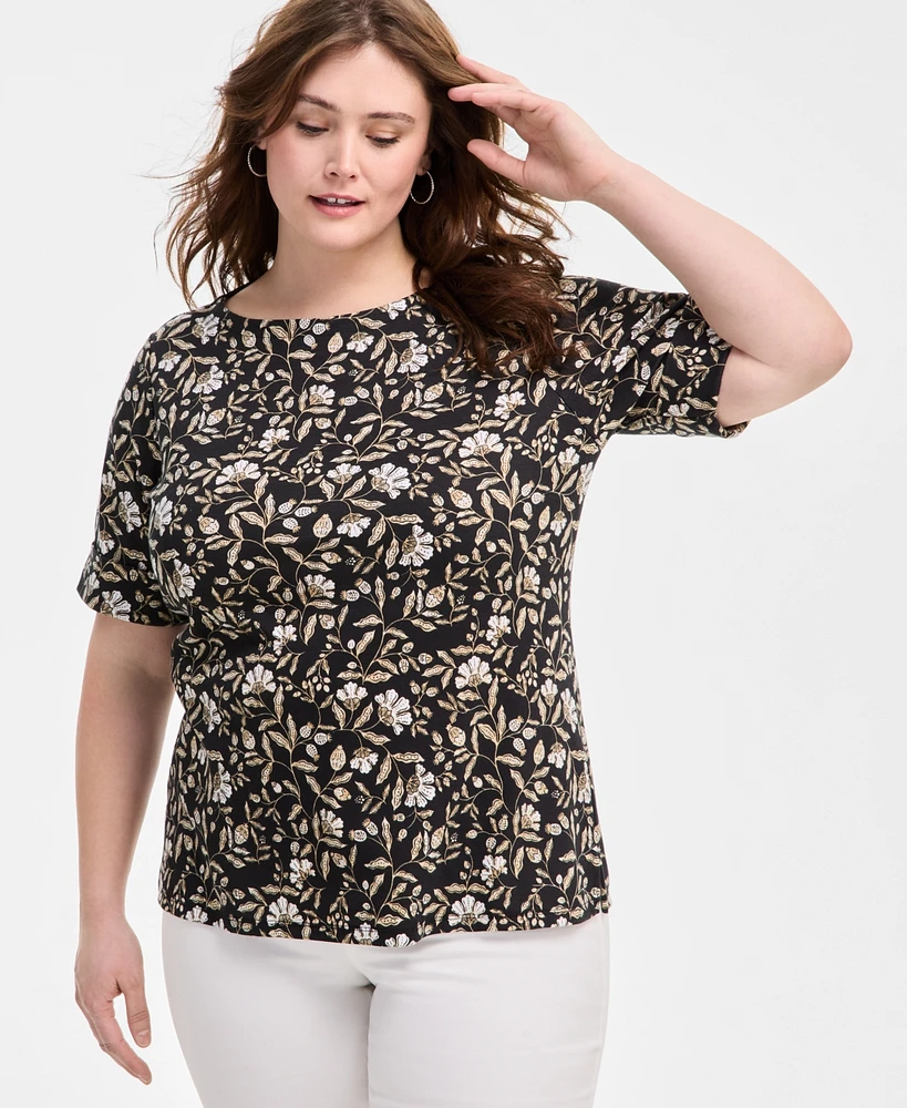 Style & Co Plus Size Printed Elbow-Sleeve top, Exclusively at Macy's