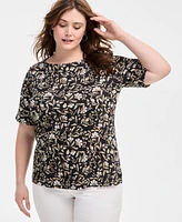 Style & Co Plus Printed Elbow-Sleeve top, Exclusively at Macy's