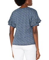 Liverpool Los Angeles Women's Ruffle Half Sleeve Knit Top