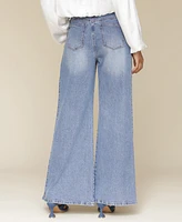 Avec Les Filles Women's High-Rise Adjustable-Hem Wide-Leg Pants