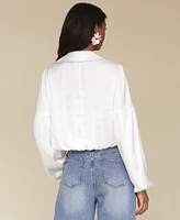 Avec Les Filles Women's Cropped Bubble-Sleeve Shirt